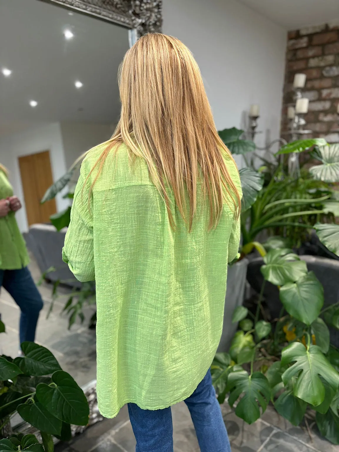Lime Cotton Button Sleeve Blouse Katie
