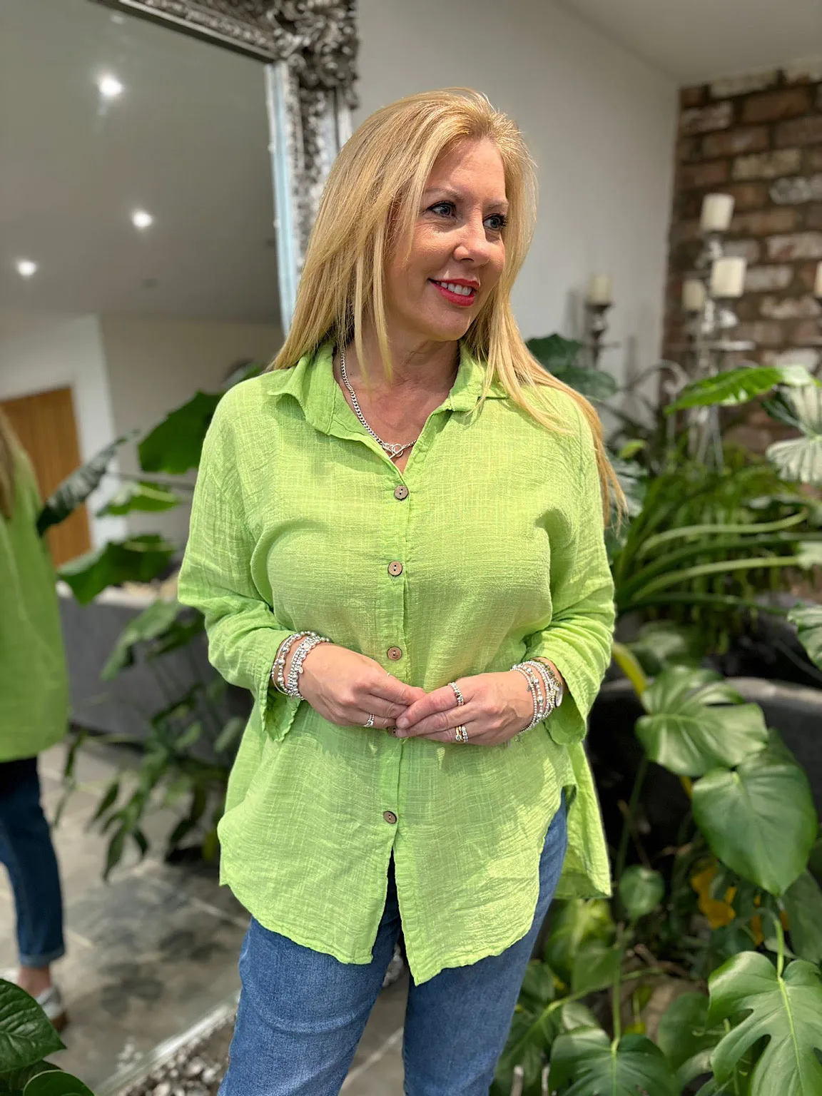 Lime Cotton Button Sleeve Blouse Katie