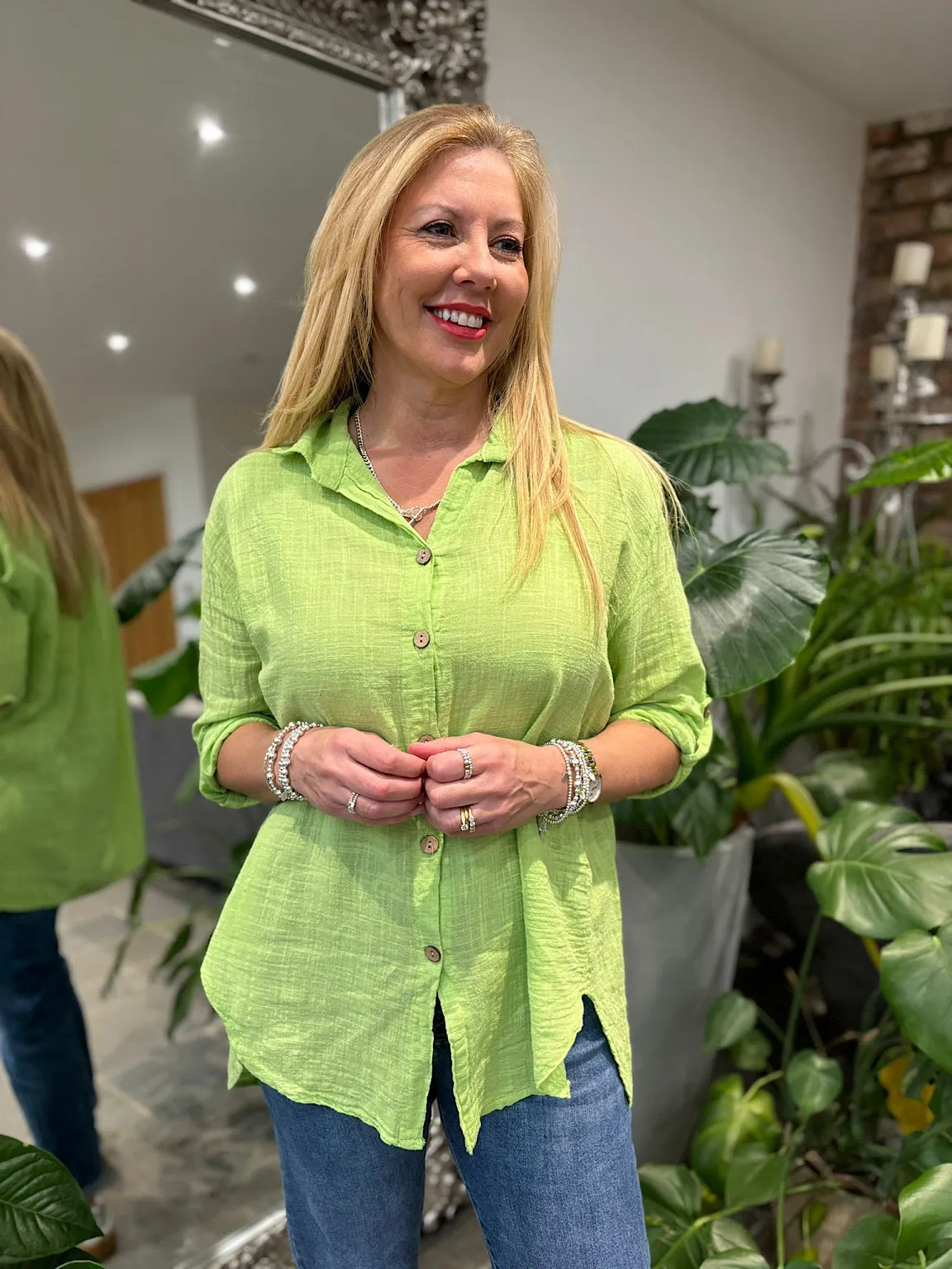 Lime Cotton Button Sleeve Blouse Katie