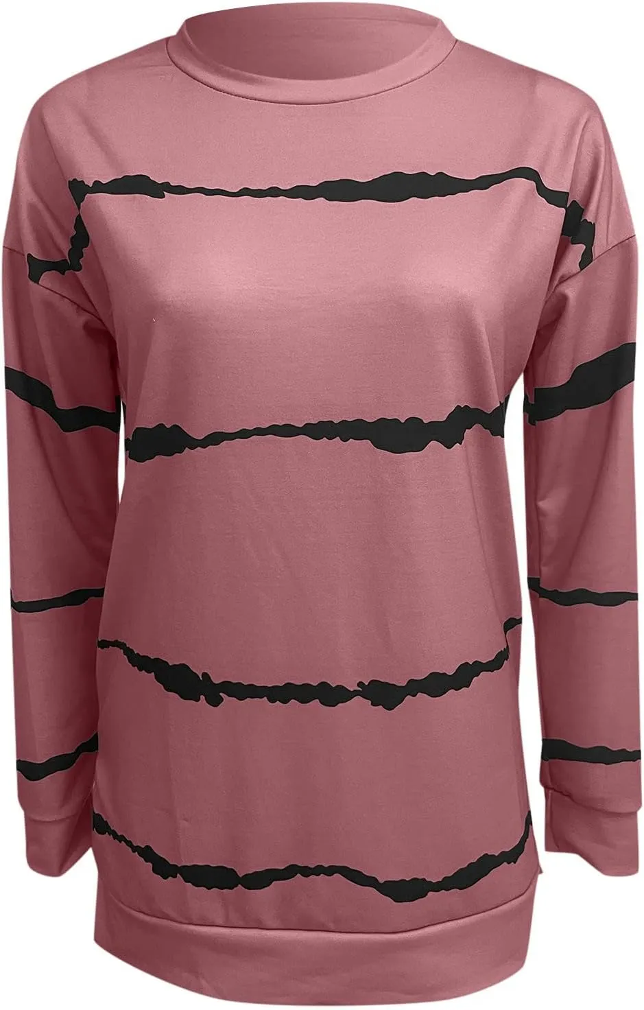 Long Sleeve Shirts for Womens, Women Casual Long Sleeve Crewneck Sweatshirt Striped Printed Loose Pullover Tops Shirts