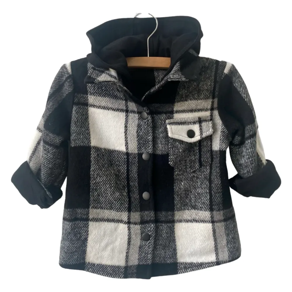 Made by Molly - Hooded Flannel Jacket in Black/White Plaid