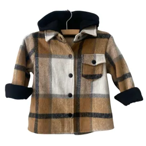 Made by Molly - Hooded Flannel Jacket in Camel/Black/Cream Plaid