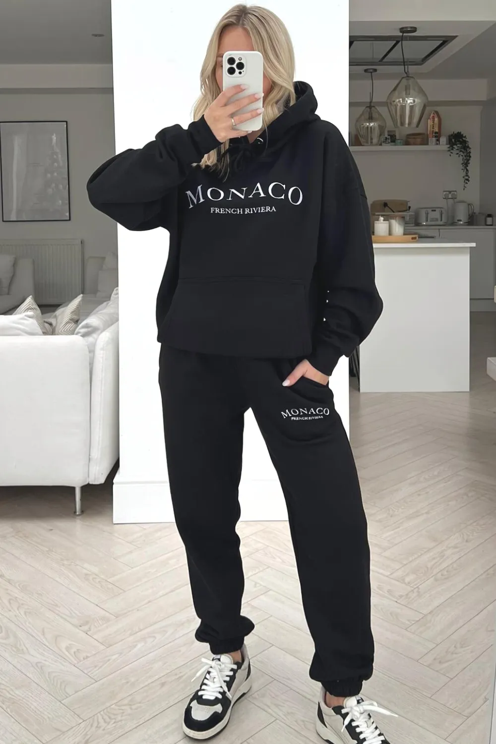 Monaco Black embroidered hoodie loungewear set