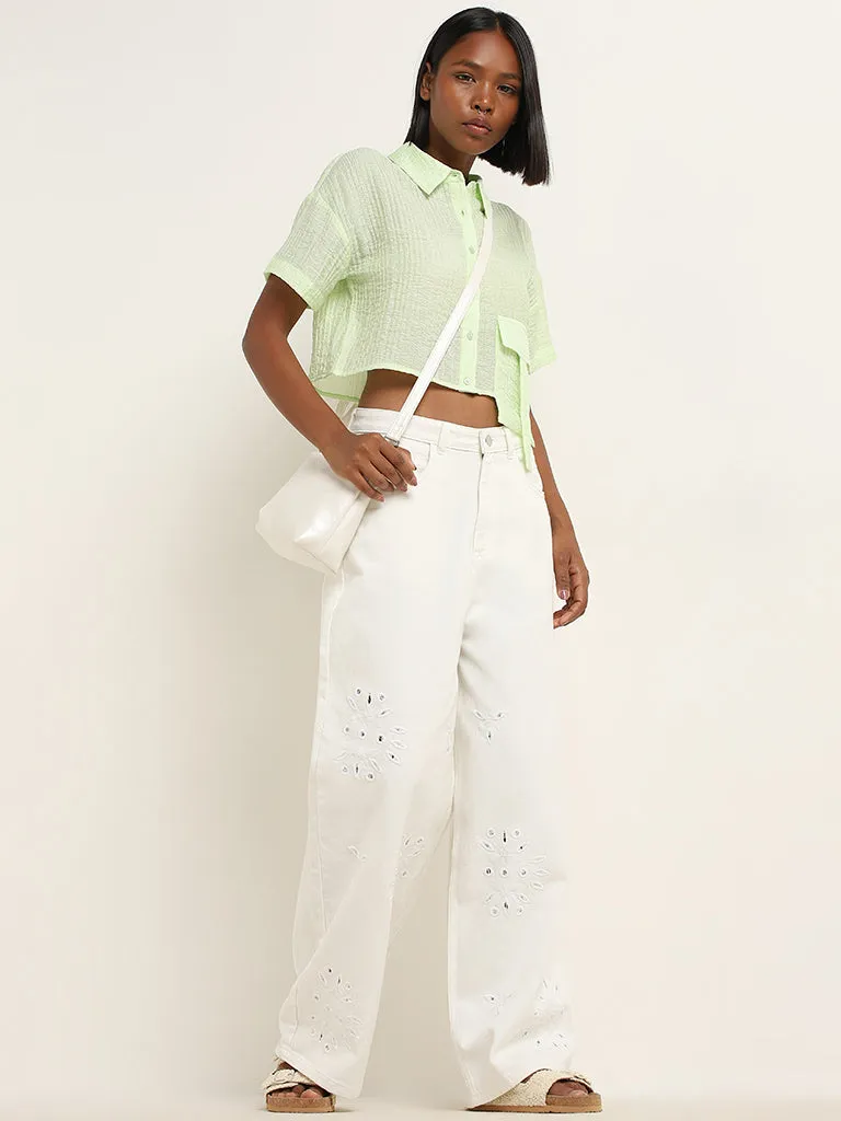 Nuon Light Green Crinkle Textured Shirt
