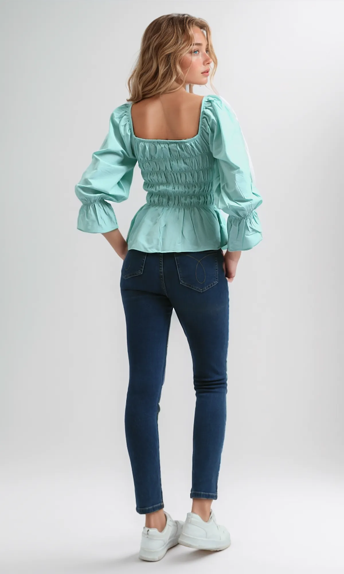 O189742 Solid Trendy Top Long Sleeve Shirts - Mintgreen