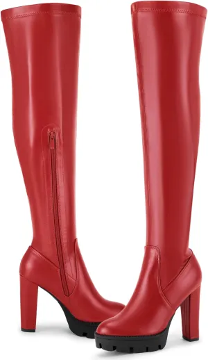 Perphy Thigh High Boot Chunky Heels Over the Knee High Platform Boots for Women