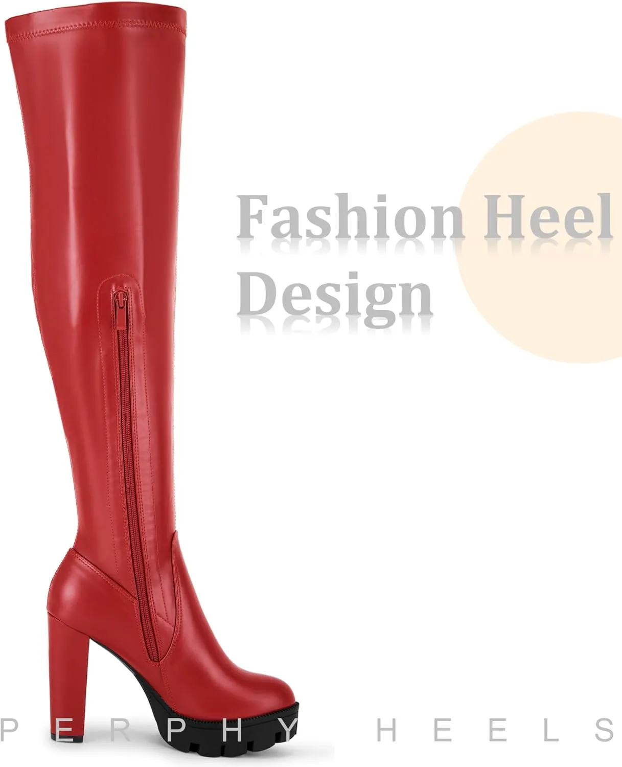 Perphy Thigh High Boot Chunky Heels Over the Knee High Platform Boots for Women