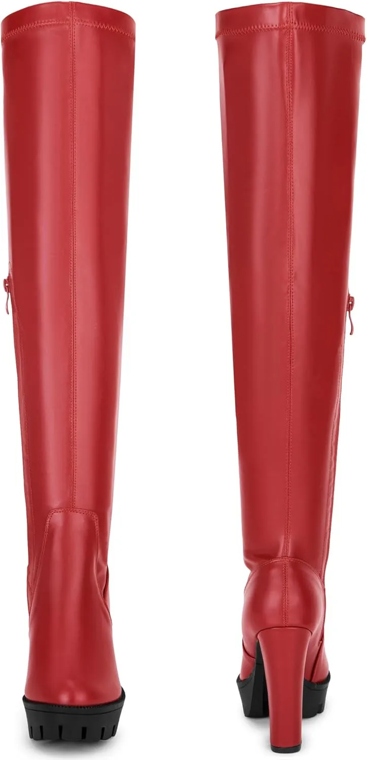 Perphy Thigh High Boot Chunky Heels Over the Knee High Platform Boots for Women