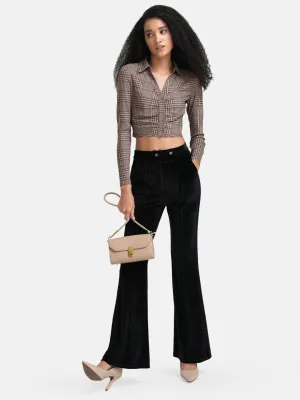 Printed Lurex Cropped Shirt With Ruching