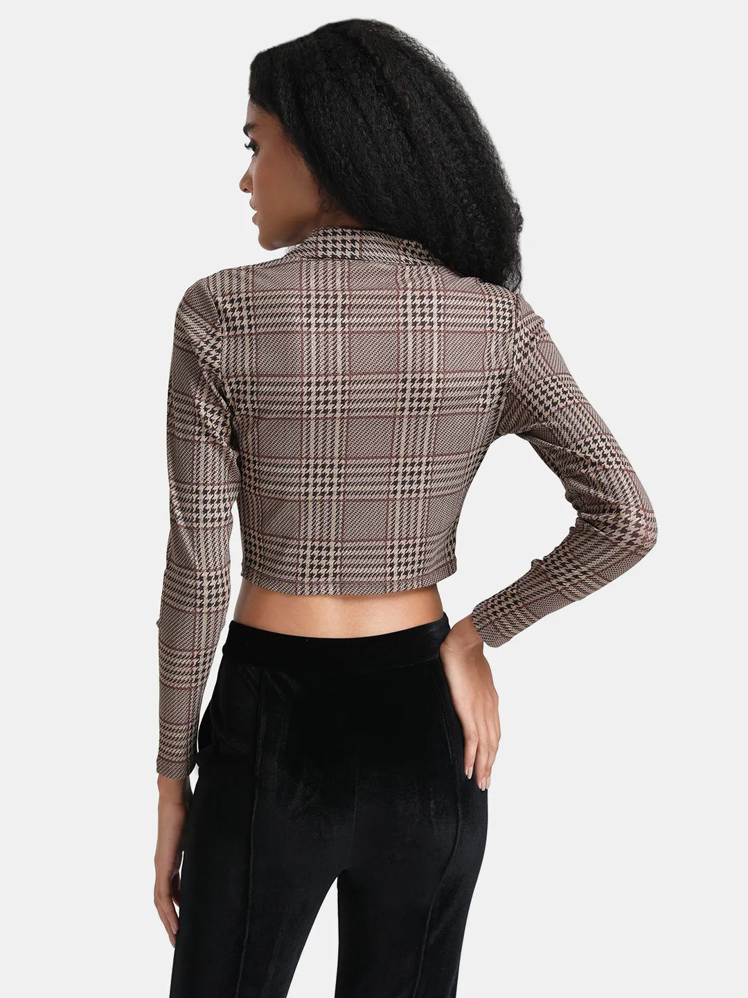 Printed Lurex Cropped Shirt With Ruching