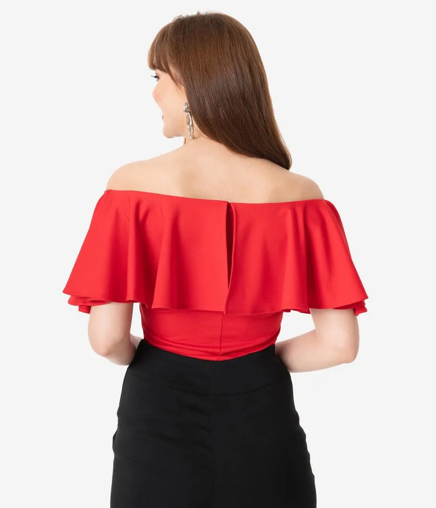 Red Off Shoulder Ruffle Frenchie Top