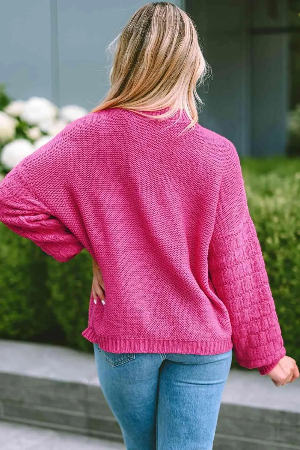 Refreshing And Warm Crew Neck Waffle Knit Sweater