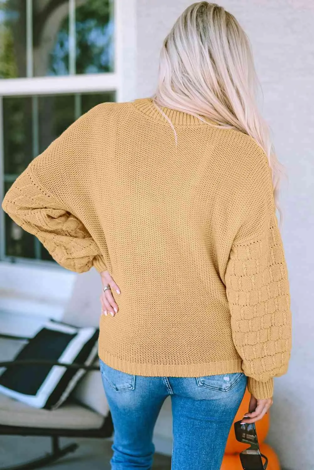 Refreshing And Warm Crew Neck Waffle Knit Sweater