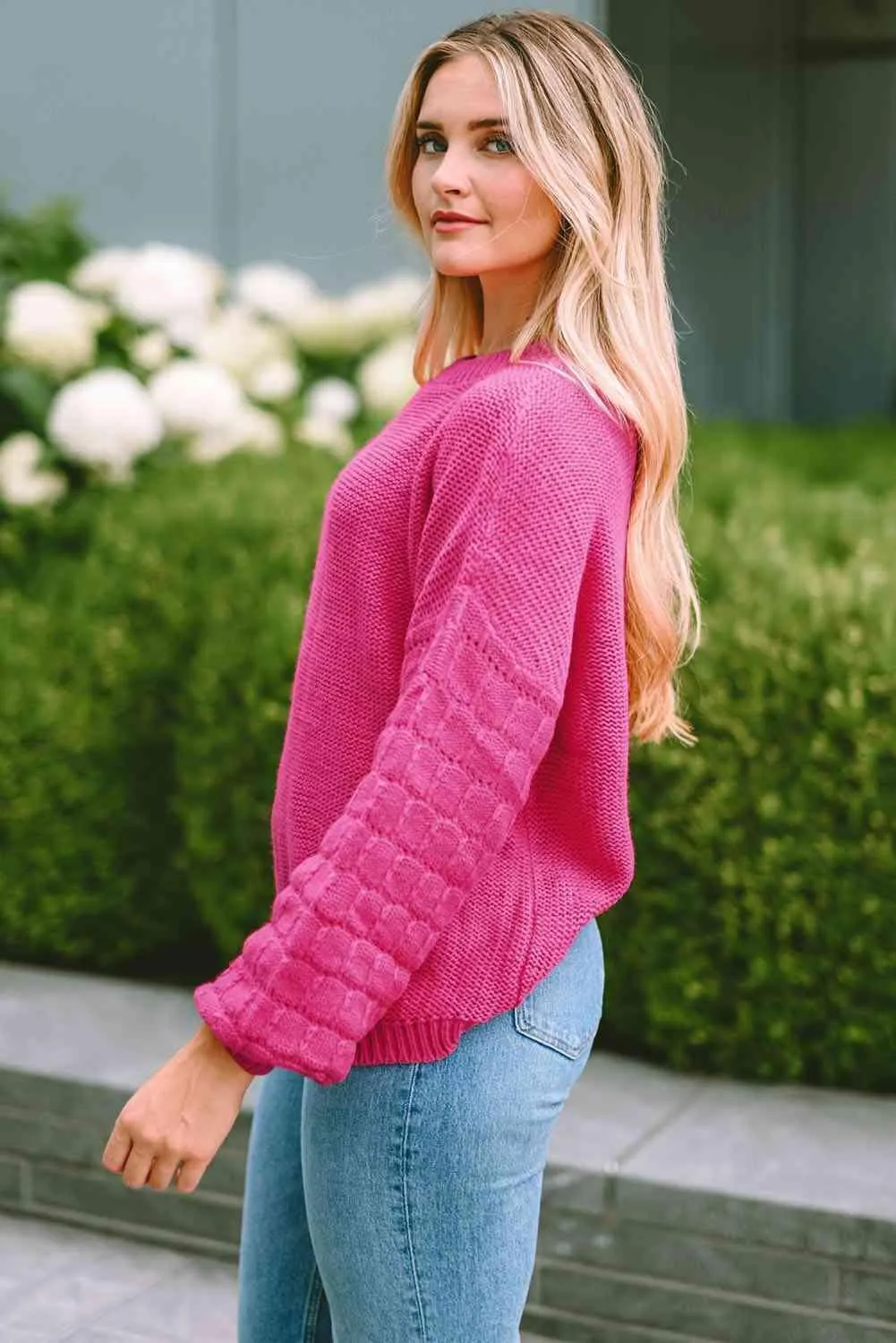 Refreshing And Warm Crew Neck Waffle Knit Sweater