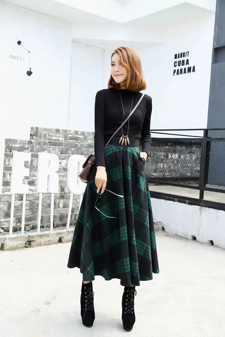 Retro Plaid Pattern High Waist Woolen A-Line Skirt