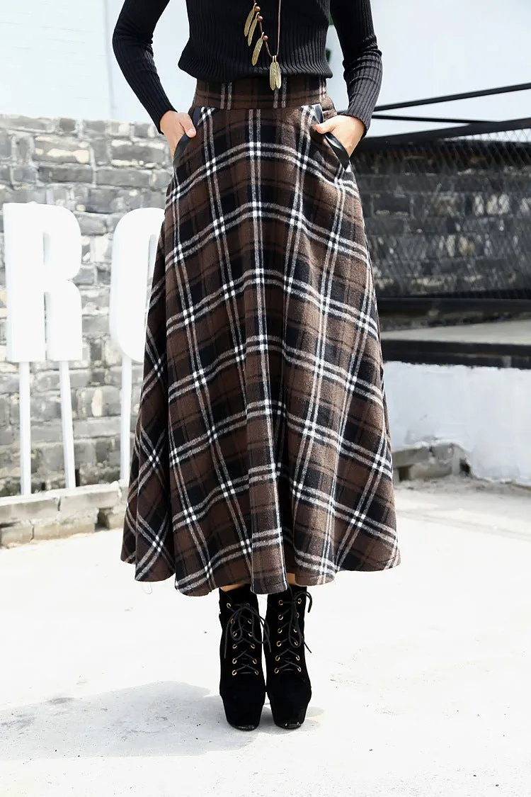 Retro Plaid Pattern High Waist Woolen A-Line Skirt