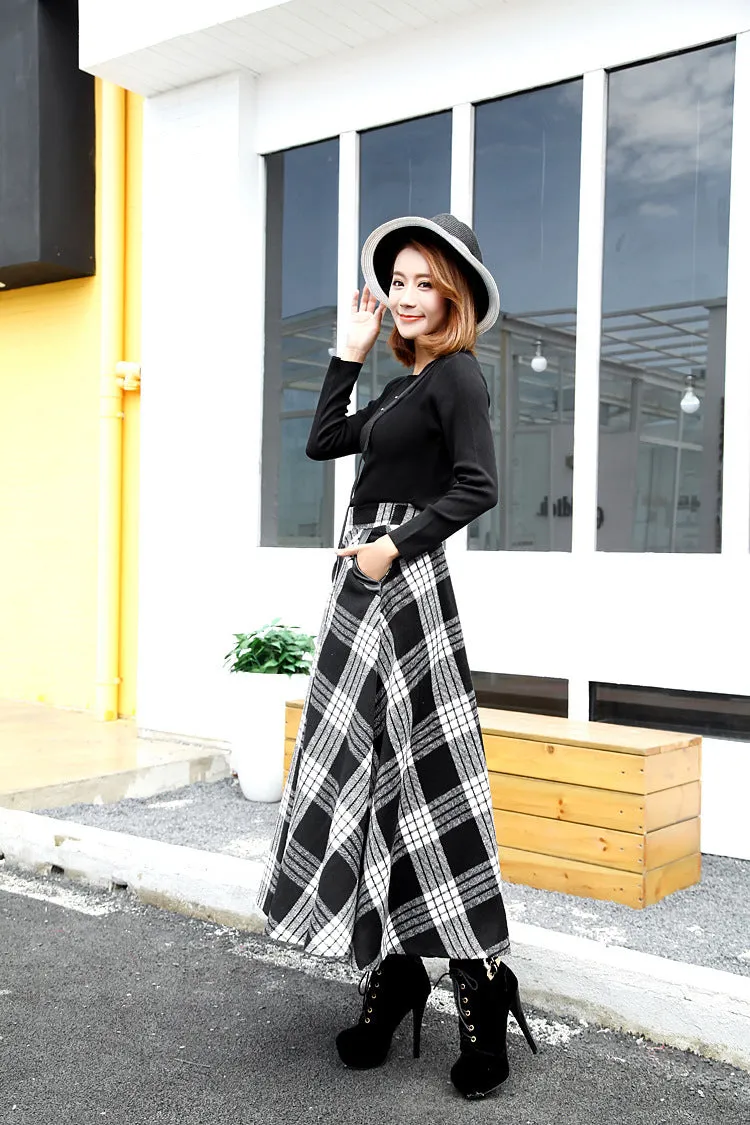 Retro Plaid Pattern High Waist Woolen A-Line Skirt