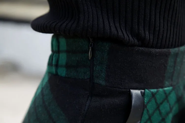 Retro Plaid Pattern High Waist Woolen A-Line Skirt