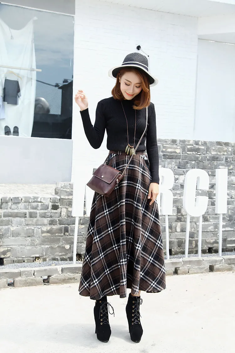 Retro Plaid Pattern High Waist Woolen A-Line Skirt