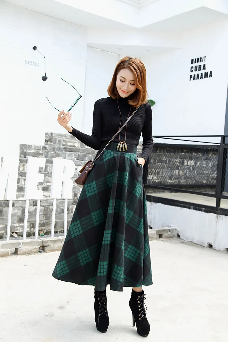 Retro Plaid Pattern High Waist Woolen A-Line Skirt