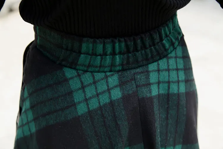 Retro Plaid Pattern High Waist Woolen A-Line Skirt