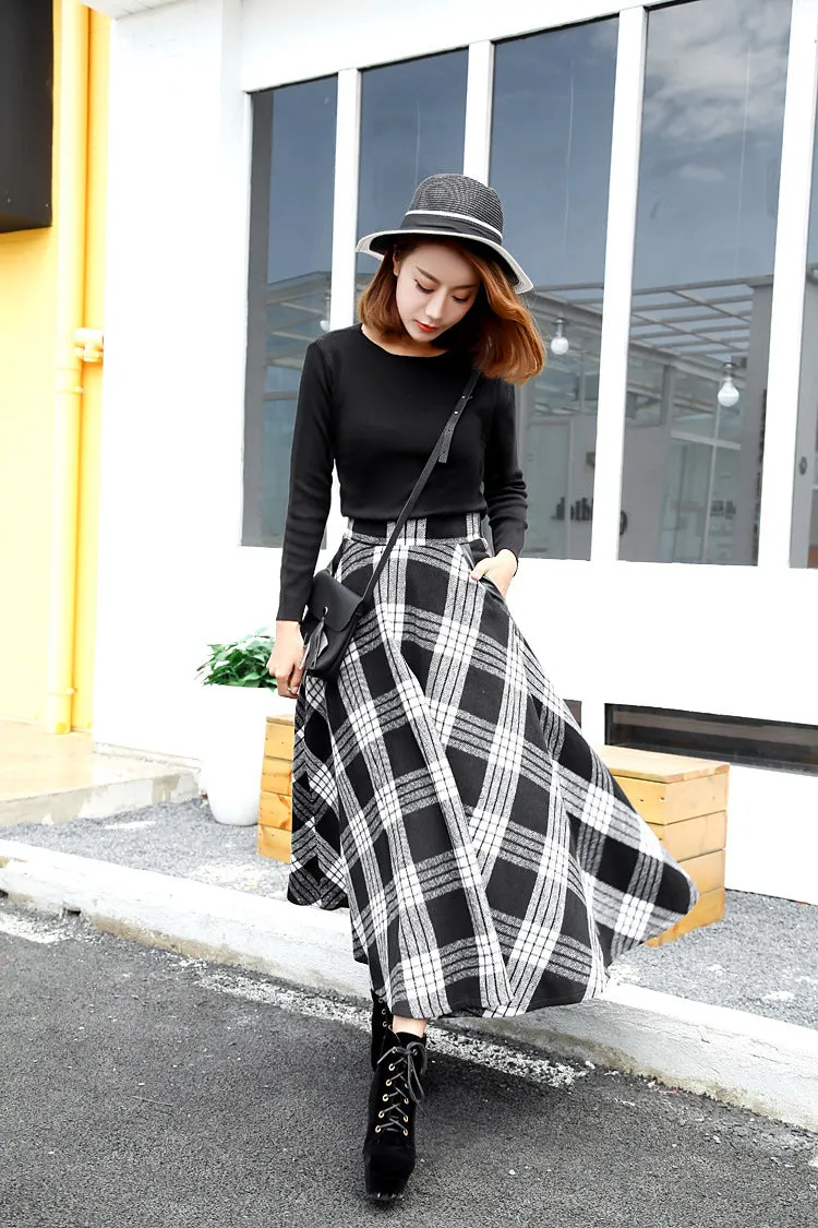 Retro Plaid Pattern High Waist Woolen A-Line Skirt