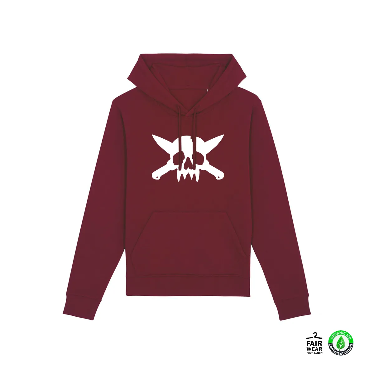 Skull logo Spring/Fall Edition Burgundy Hoodie (Fair Trade/Organic Cotton)