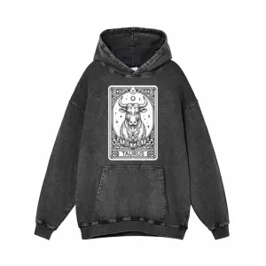 Taurus Tarot Card Horoscope Vintage Washed Hoodie