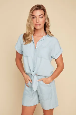Tencel Button Up Tie Top - Chambray