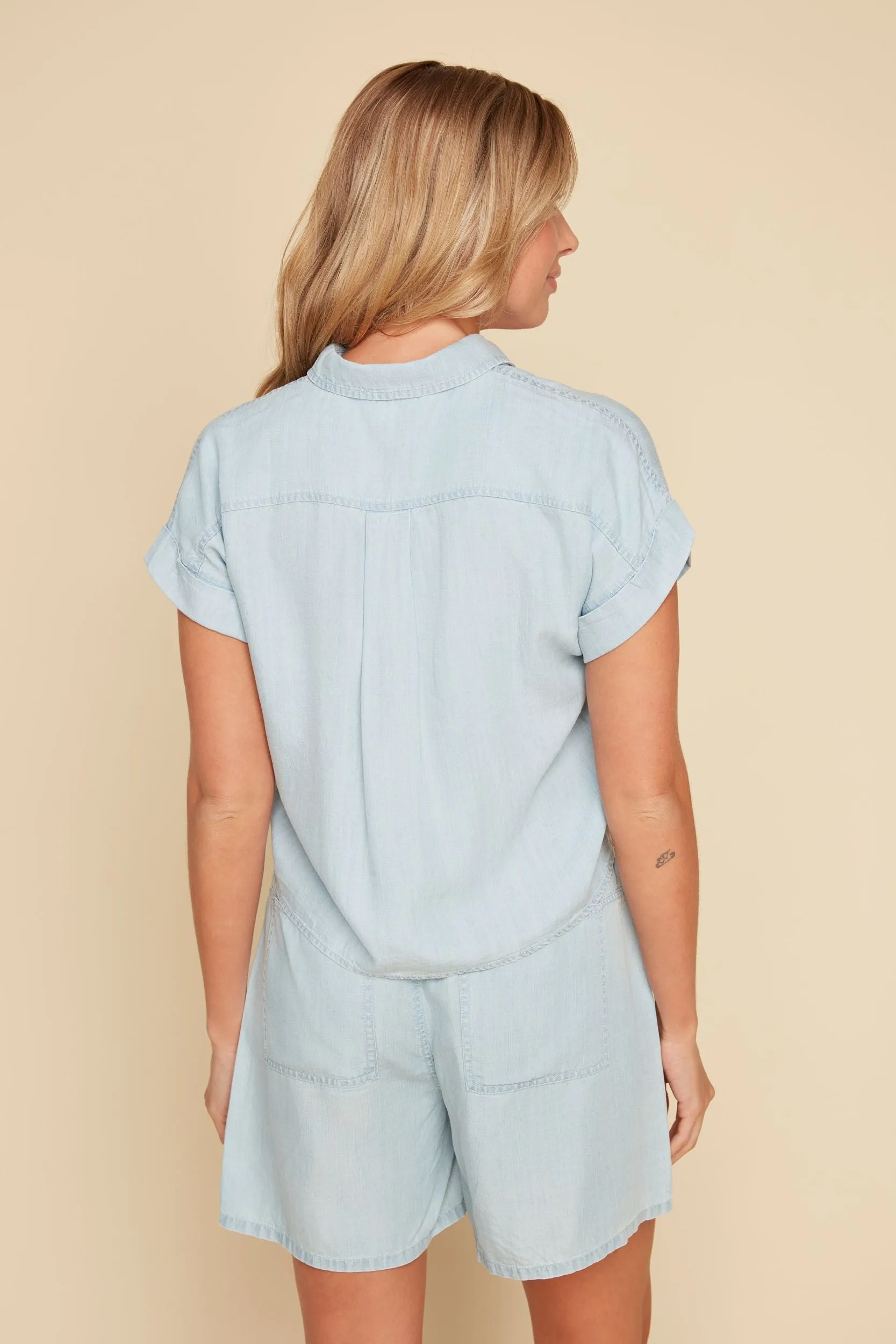 Tencel Button Up Tie Top - Chambray
