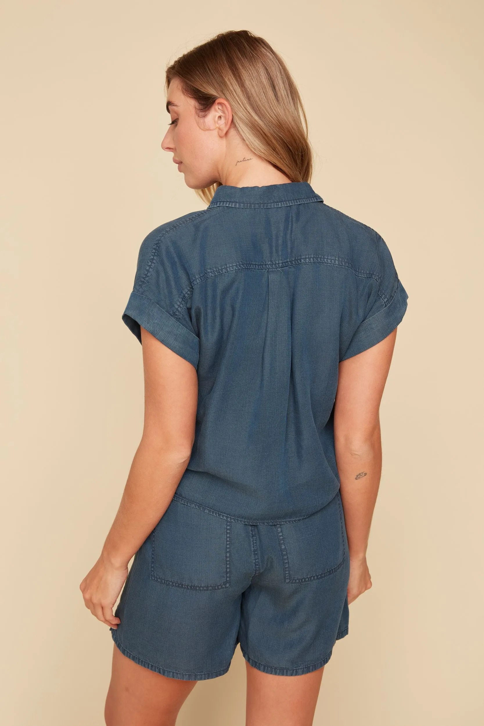 Tencel Button Up Tie Top - Ink