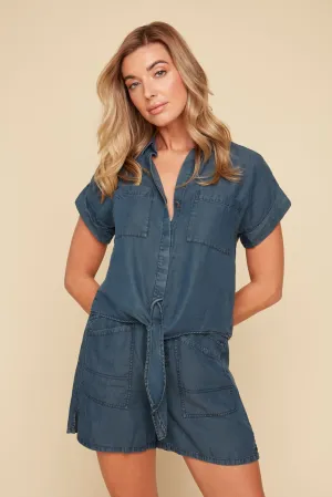 Tencel Button Up Tie Top - Ink
