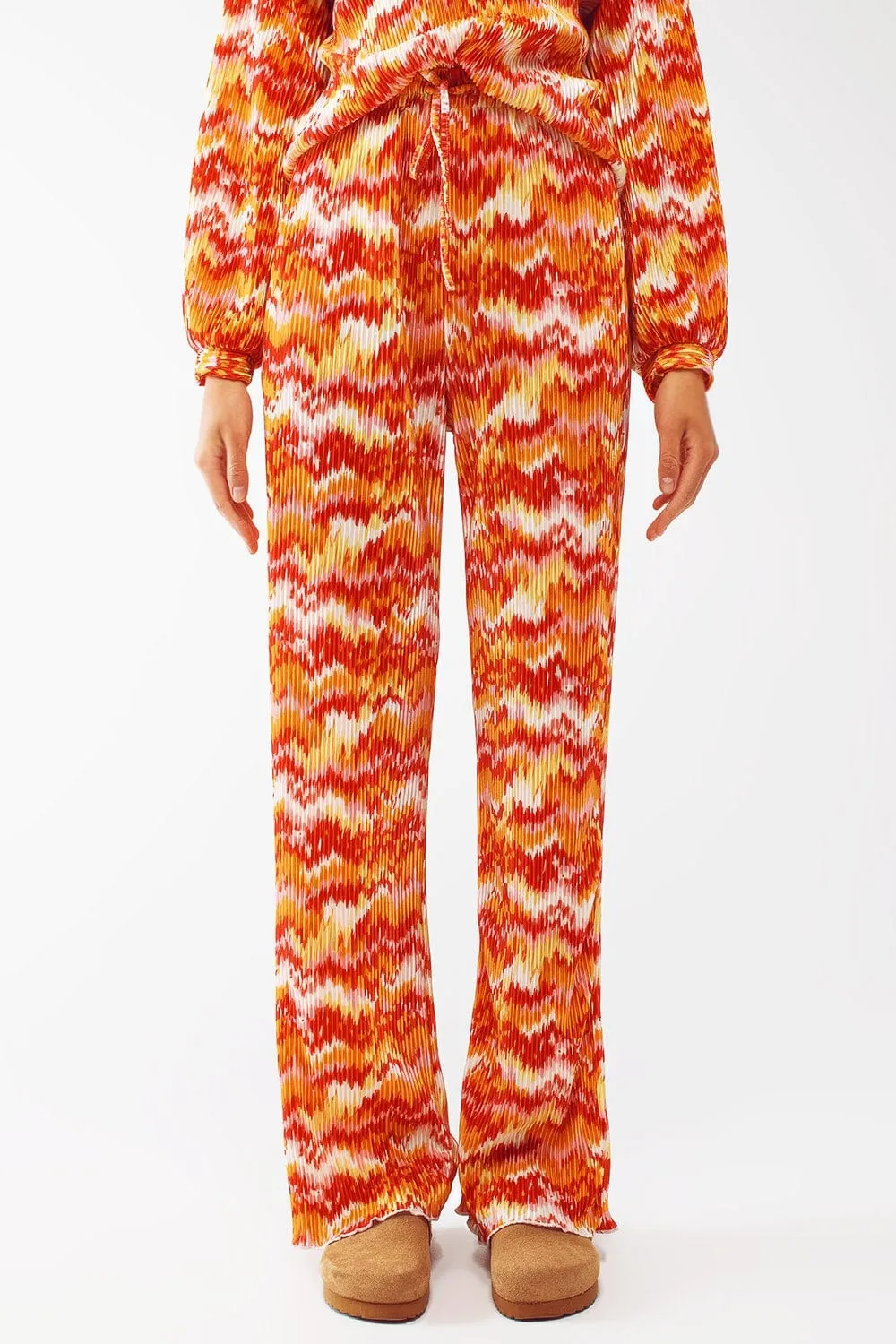 Textured Straight Leg Pants In Abstract Print