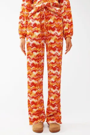 Textured Straight Leg Pants In Abstract Print