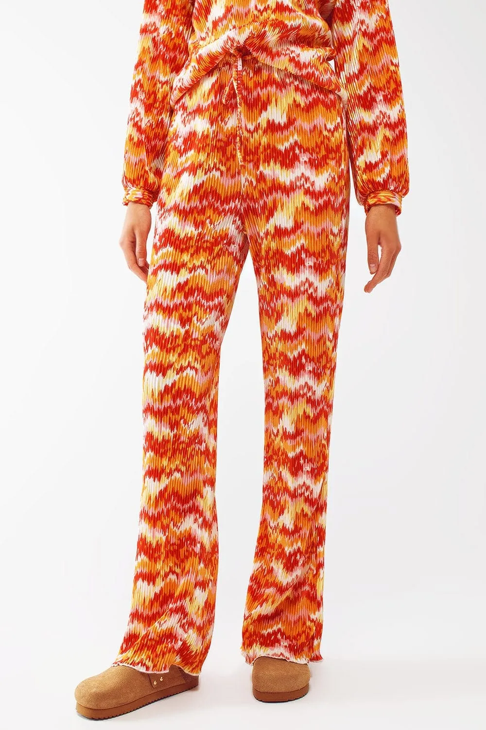 Textured Straight Leg Pants In Abstract Print
