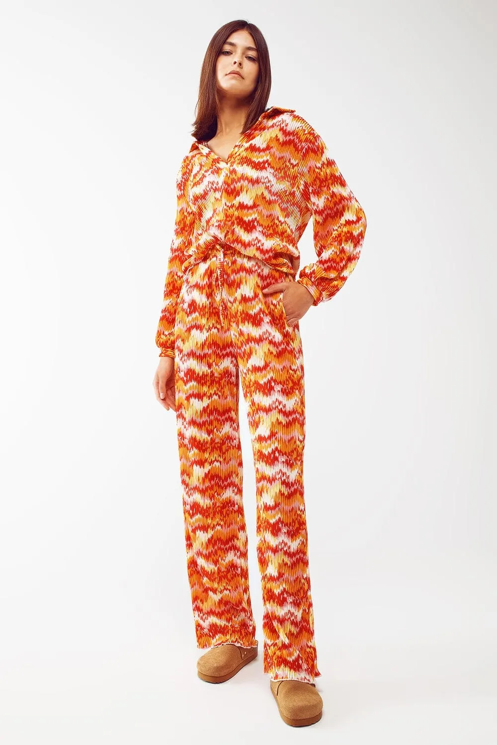Textured Straight Leg Pants In Abstract Print