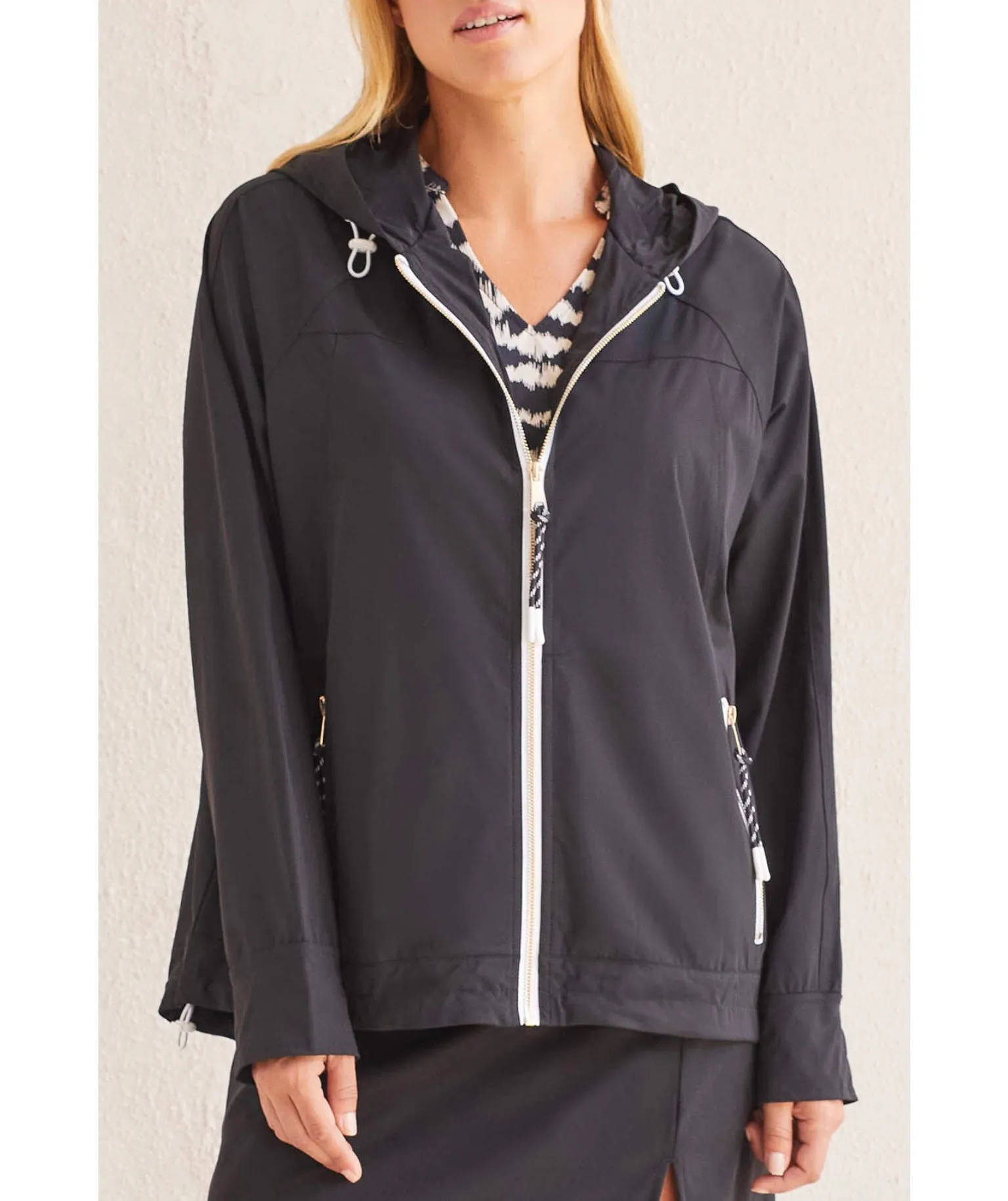 Tribal: Long Sleeve Hooded Jacket in Black 1804O-3668