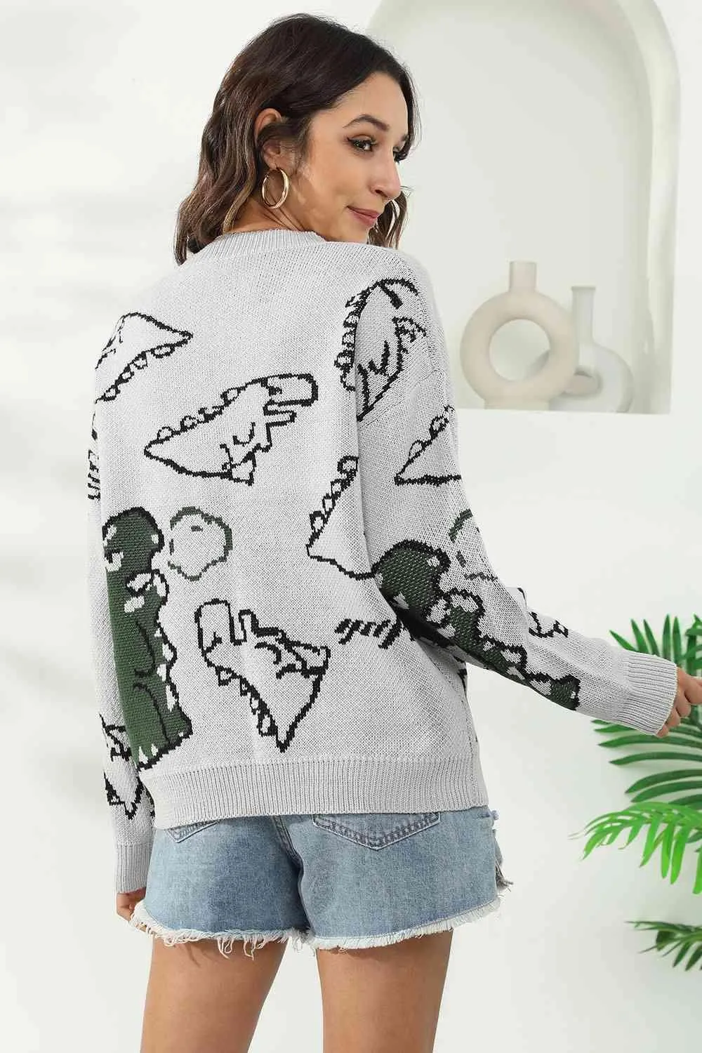 Uniquely Warm Crew Neck Dinosaur Sweater