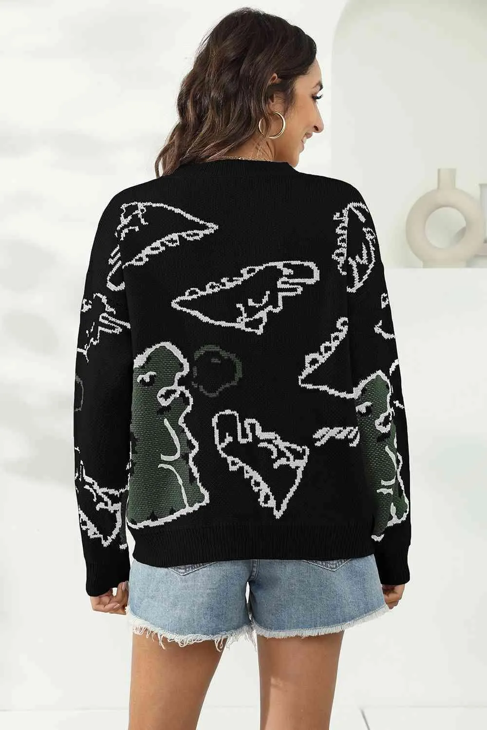 Uniquely Warm Crew Neck Dinosaur Sweater