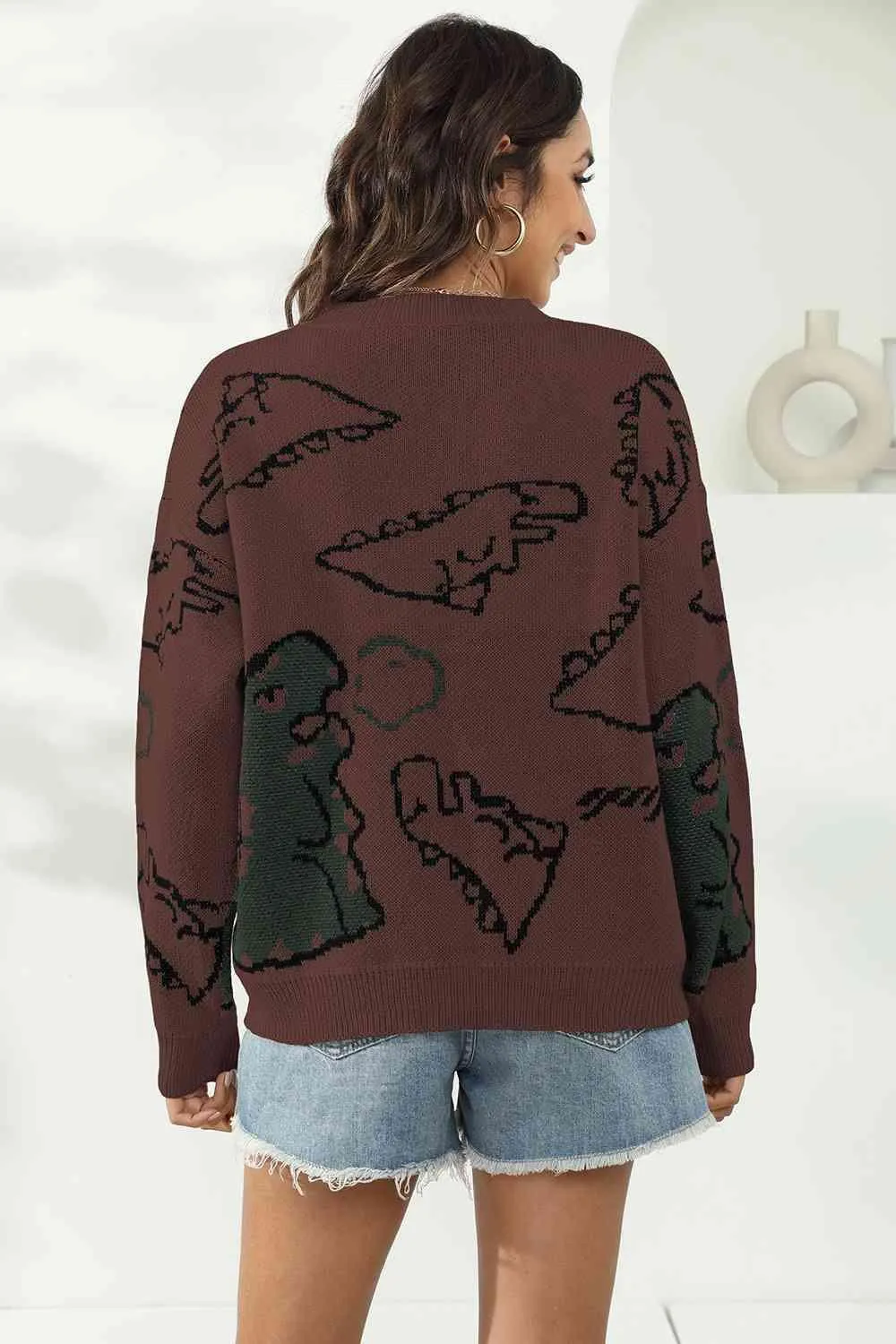 Uniquely Warm Crew Neck Dinosaur Sweater