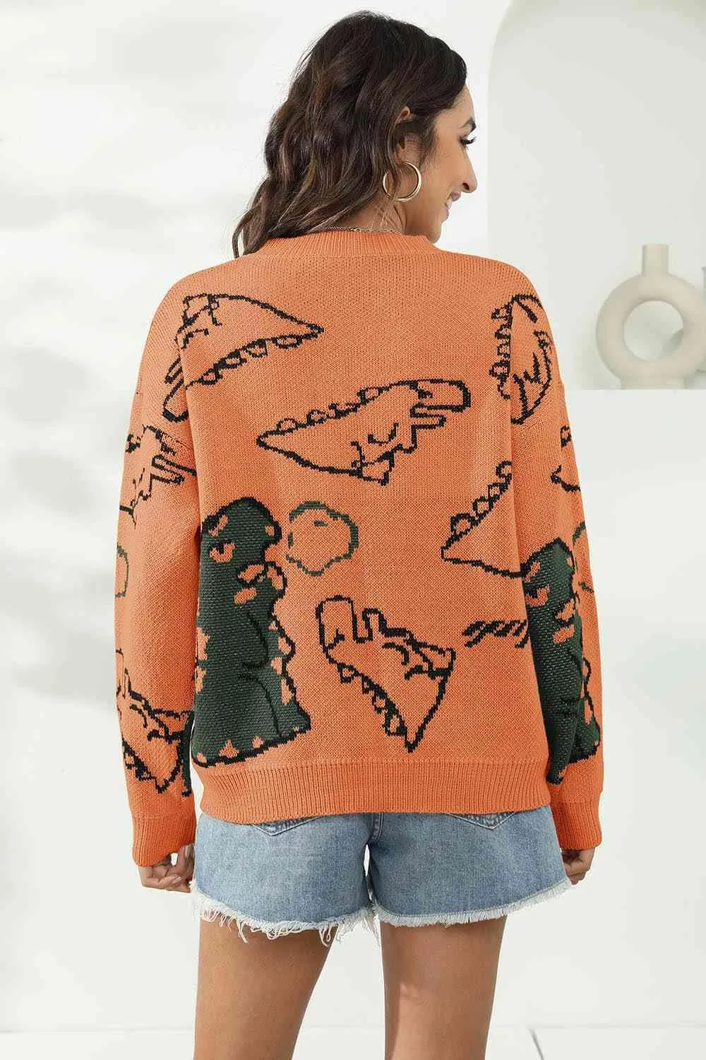 Uniquely Warm Crew Neck Dinosaur Sweater
