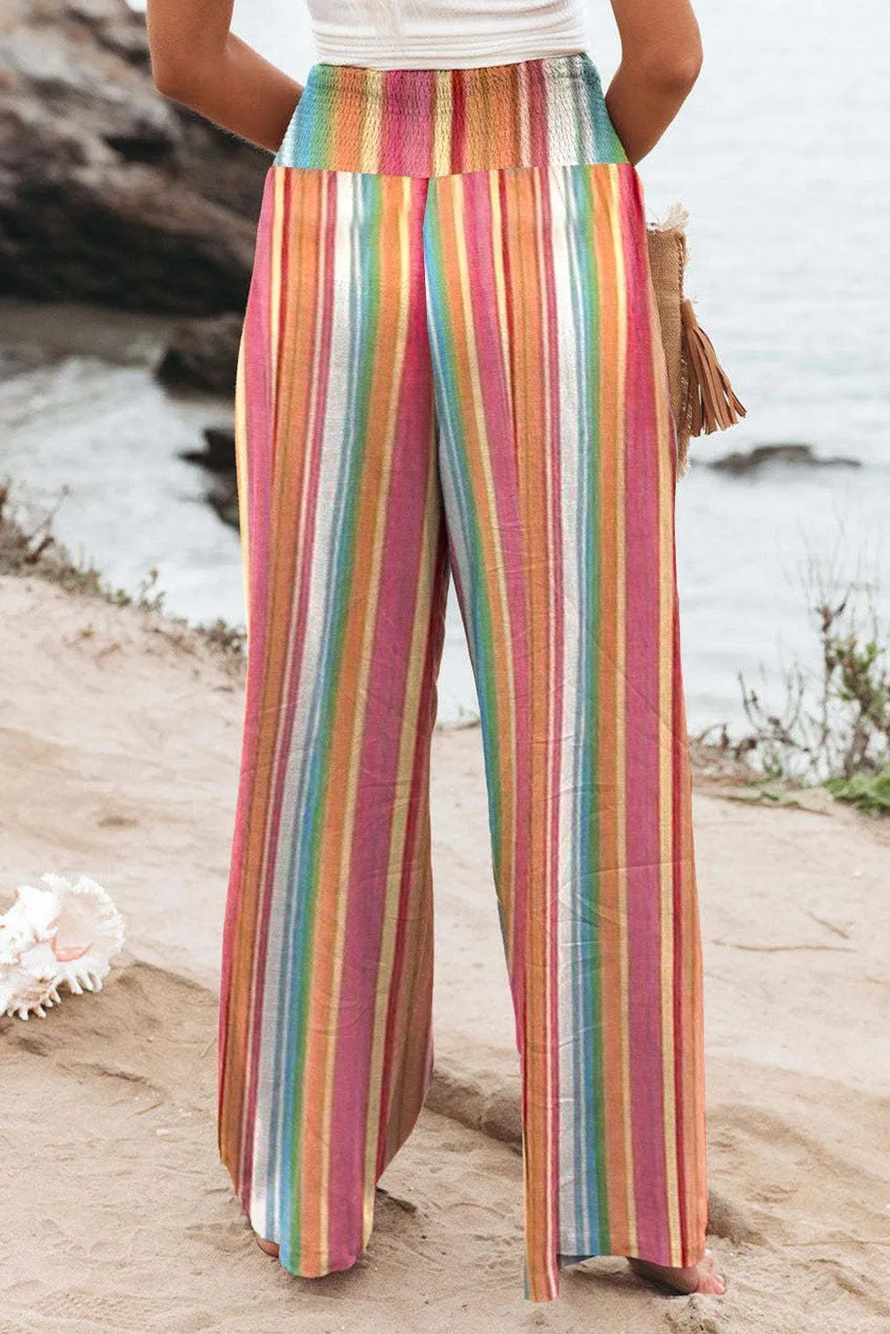 Vacation Chill Elastic Waist Striped Palazzo Pants