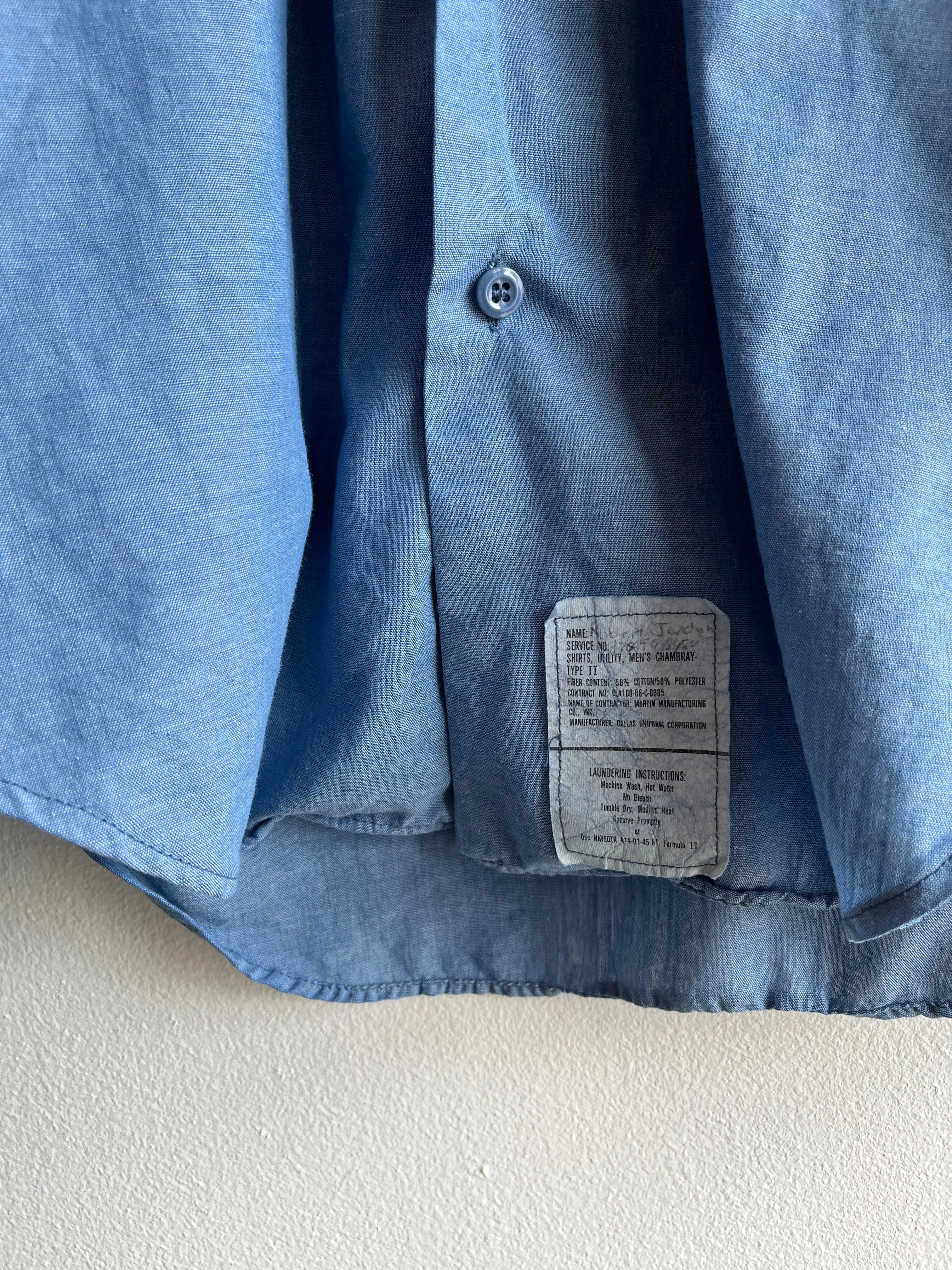 Vintage 1970s USN Chambray Button Up Shirt