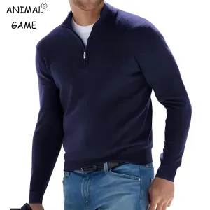 Vintage Long Sleeve Pullover Solid Color Half Zipper Sweaters