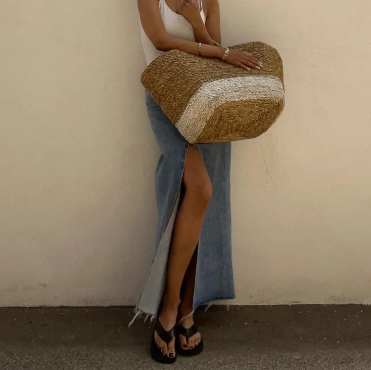 Vintage Wash Denim Maxi Skirt #158140