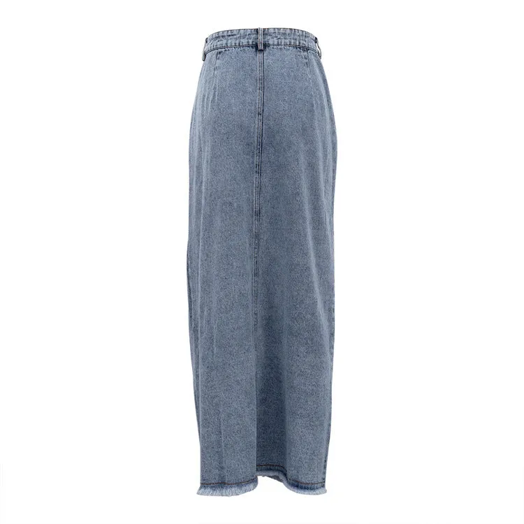 Vintage Wash Denim Maxi Skirt #158140
