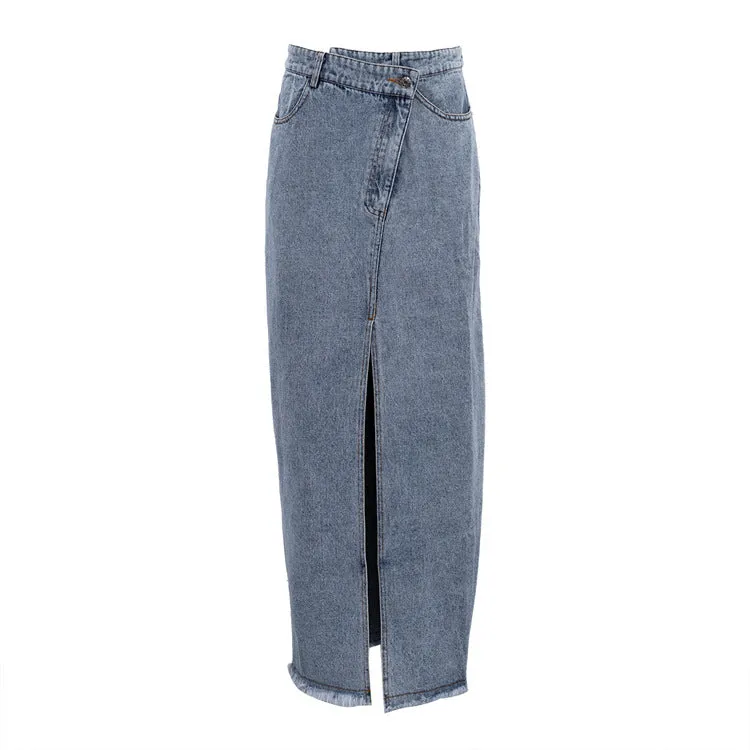 Vintage Wash Denim Maxi Skirt #158140
