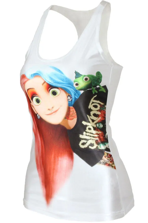 White Slipknot Print Elegant Top