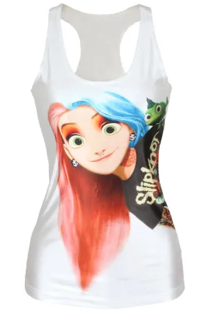 White Slipknot Print Elegant Top