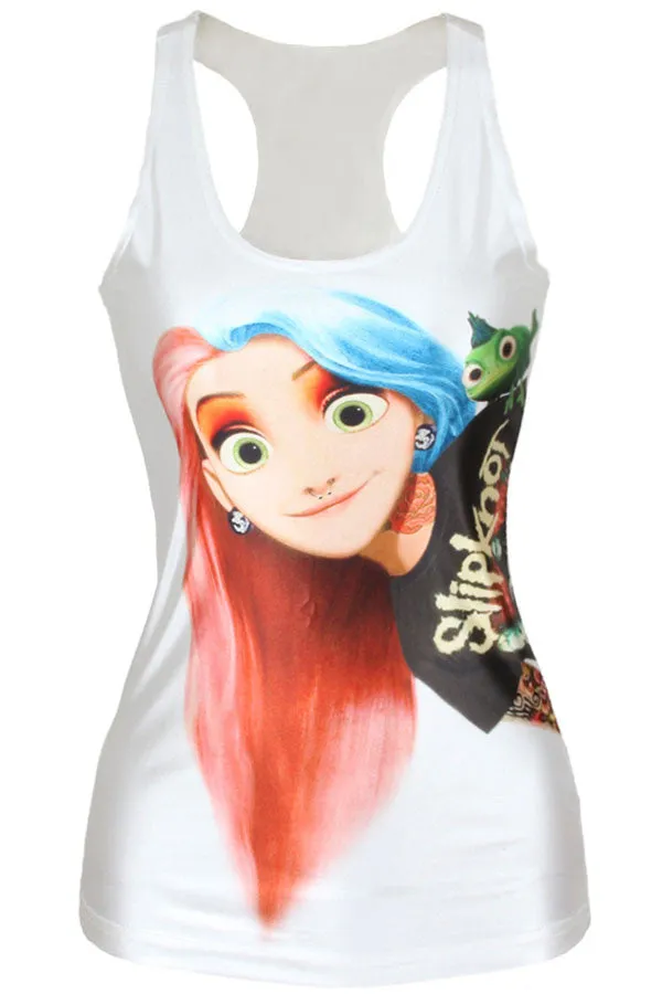 White Slipknot Print Elegant Top